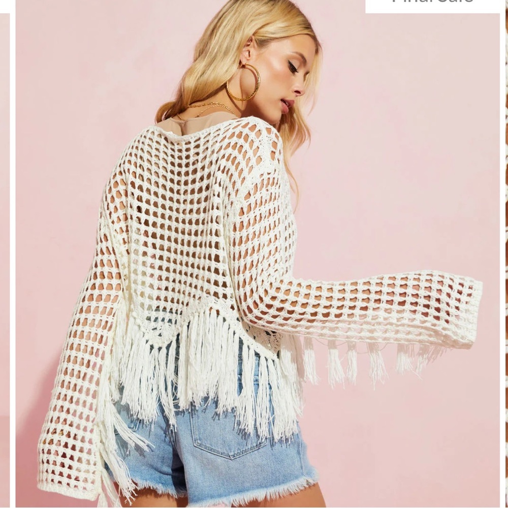 RAMY CROCHET FRINGE HEM COVER UP TOP - IVORY - Picture 2 of 7